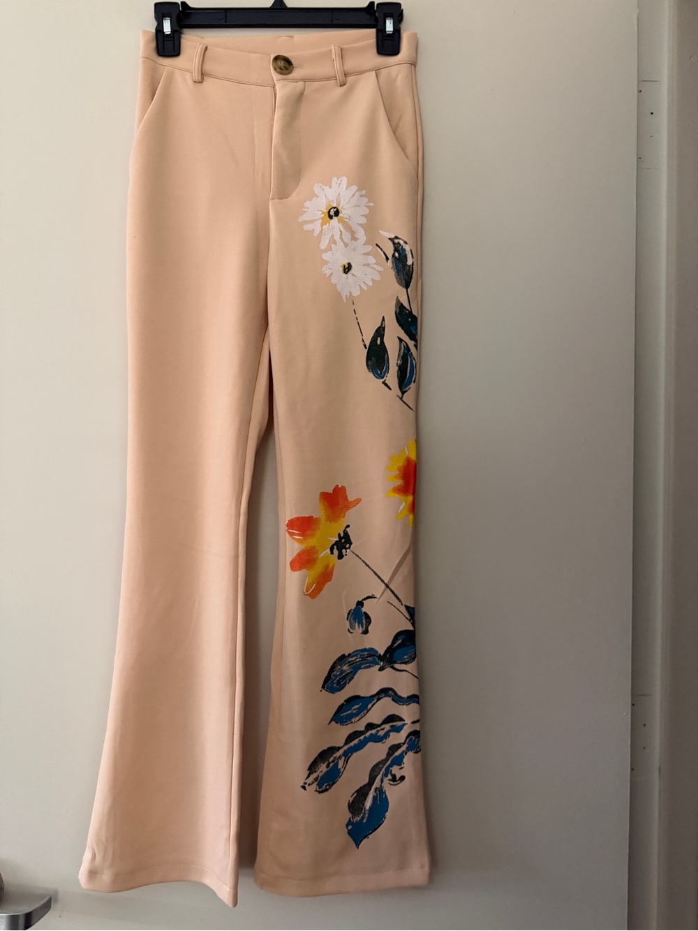 Beige Floral Wide-Leg Pant and Coat Set - Picture 4 of 6